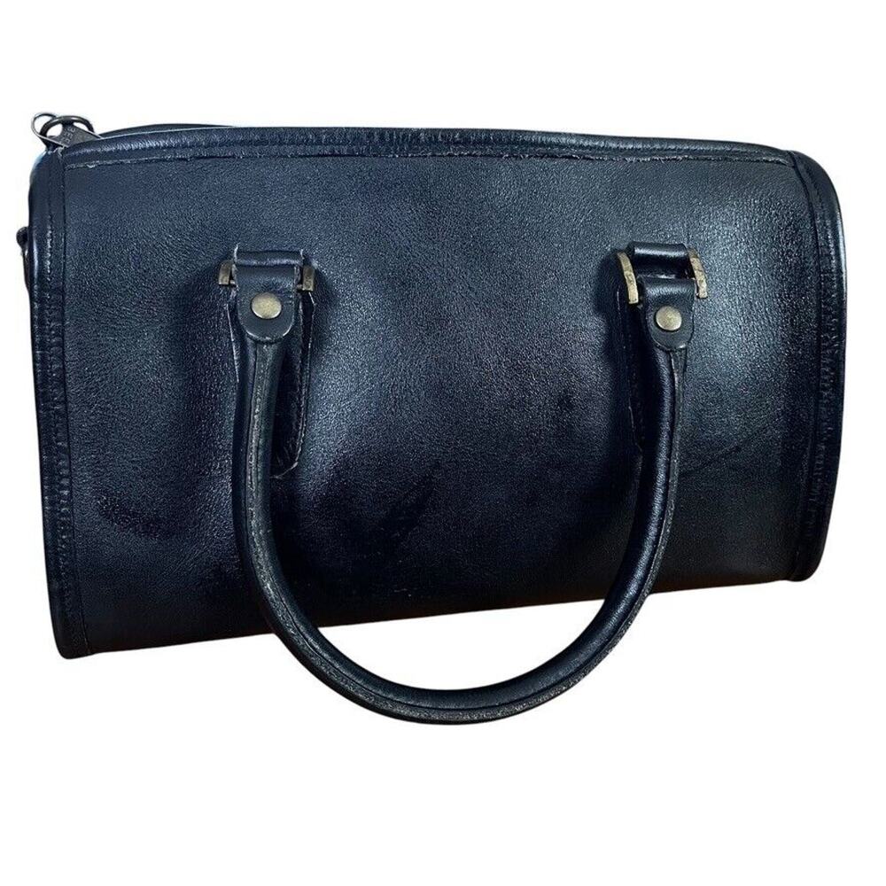 Pelle Studio Womens Black Double Handle Vintage Leather Satchel Purse Handbag